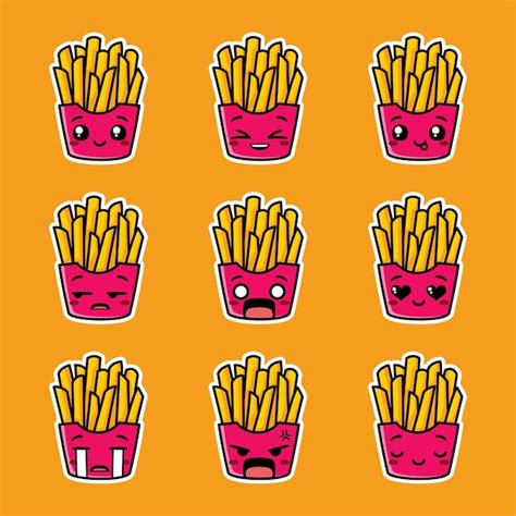 Premium Vector Vector Illustration Of French Fries Emoji Collection