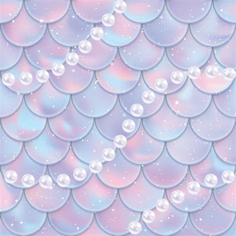 Fish Scales And Pearls Seamless Pattern Mermaid Tail Texture Vector