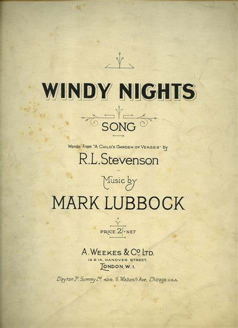 Windy Nights Vintage Piano Sheet Music A Childs Garden Of Verses By