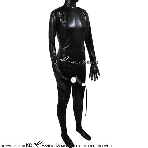 black sexy latex catsuits met peniskoker en piss tube terug zip rubber body pak bodysuit