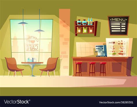 Cartoon Cafe Background Cafeteria Interior Vector Image