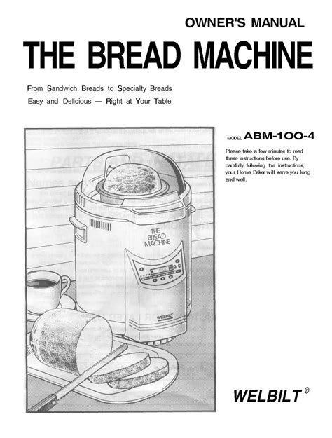 You will find bread machine recipes for banana bread, oatmeal bread, white bread, pizza dough, french bread, etc. Welbilt Bread Machine Blog: Model - ABM100-4 Welbilt Bread Machine Instruction Manual Model