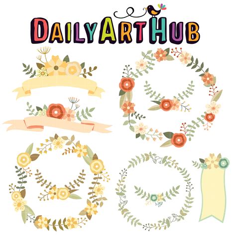 Floral Wreaths And Banners Clip Art Set Daily Art Hub Free Clip Art