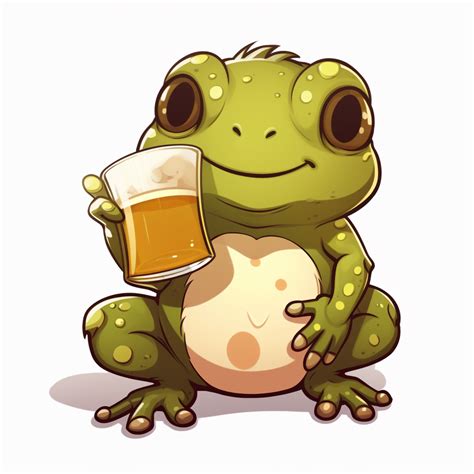 A Clip Art Of A Cute Cartoon Kawaii Frog Drinking A Beer Clip Art Library