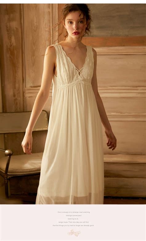 summer cotton vintage sleeveless sleepwear elegant female princess white gauze lace long
