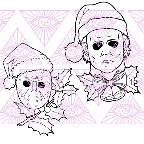 Two Christmas Faces Drawn In Black And White