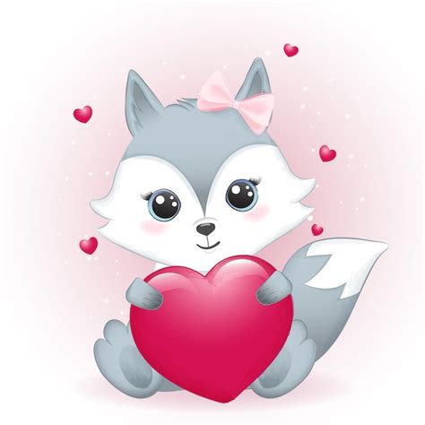 Premium Vector Cute Little Fox And Heart Hand Drawn Cartoon Illustration