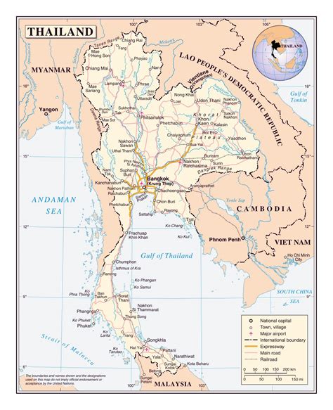 Large Detailed Political Map Of Thailand With Roads Railroads Major Cities And Airports