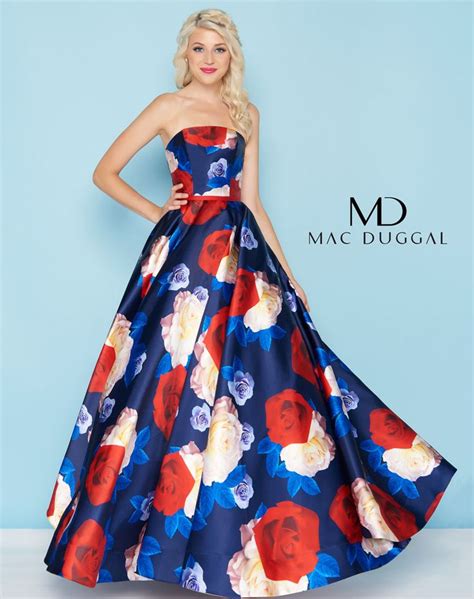 Strapless Floral Print Mikado Gown Is Accented With A Small Mikado