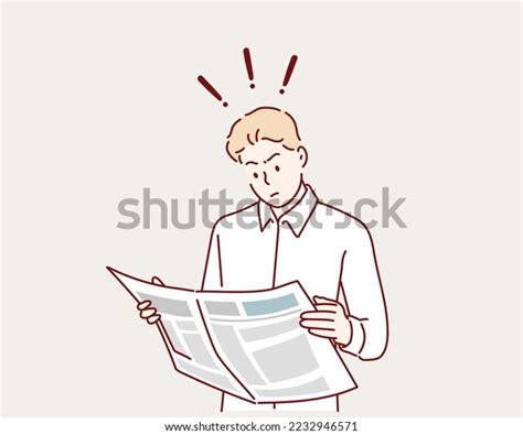 Shocked Man Reading Newspaper Hand Drawn Stock Vector Royalty Free
