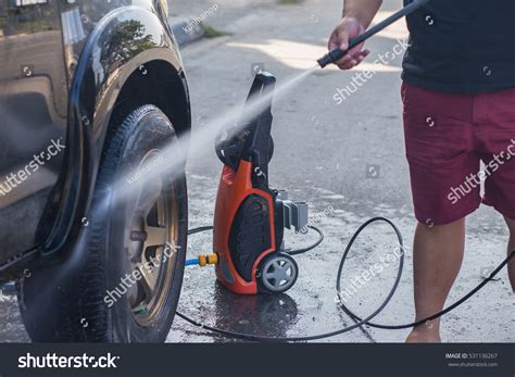 Close Up Car Washing With High Pressure Water Jet Stock Photo 531136267