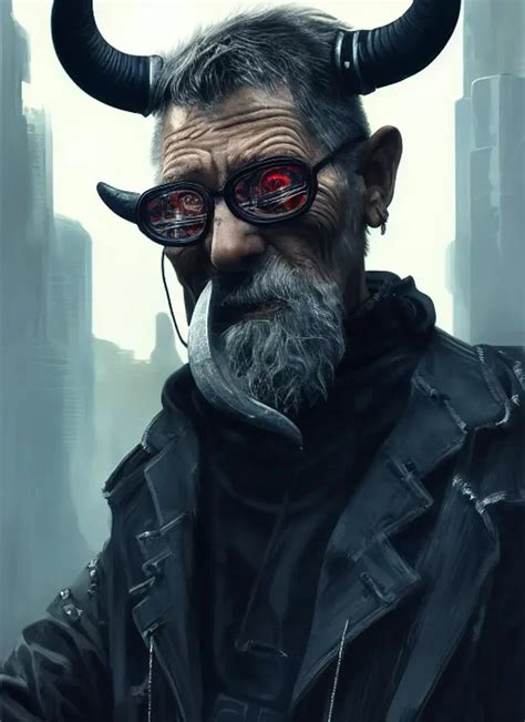 Extremely Detailed Portrait Of Cyberpunk Old Man Wi Openart