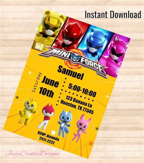 Miniforce Party Invitations Instantdigital Download Etsy