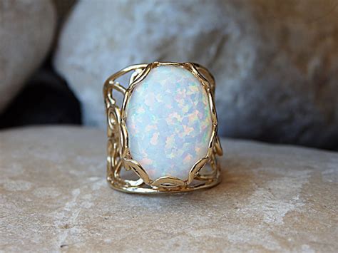 Big Opal Ring White Fire Opal Ring Opal Oval Ring October Etsy