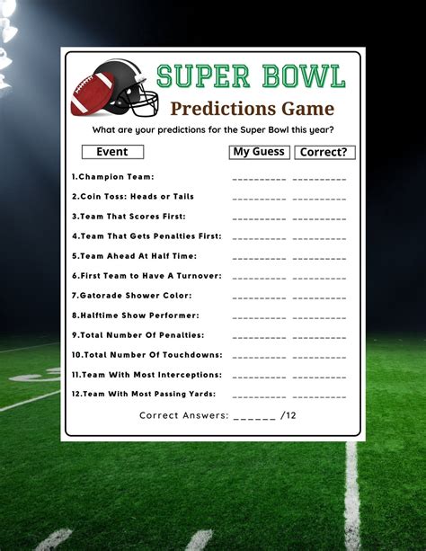 Super Bowl Predictions Game Football Quiz Super Bowl Party Game
