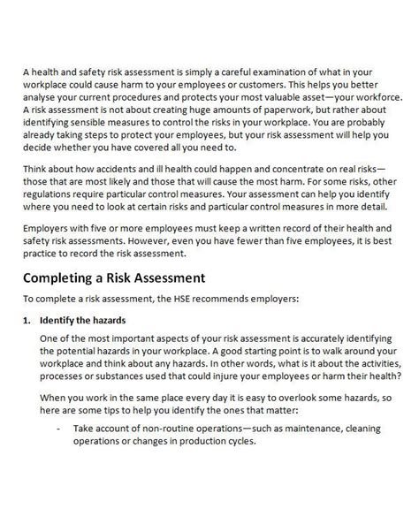 FREE 10 Sample Health Risk Assessments In PDF MS Word