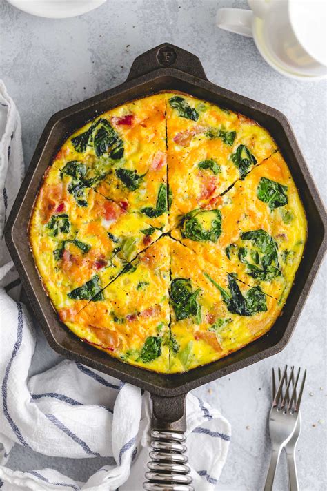 Spinach Frittata With Bacon Broccoli And Cheddar Cheese