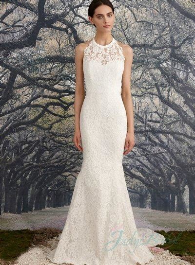 Sexy Illusion Lace Halter Neck Backless Sheath Wedding Dress 2308085 Weddbook