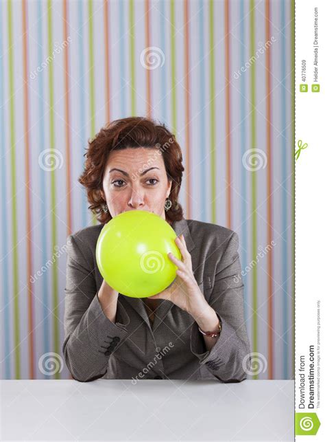 Businesswoman Blowing A Balloon Stock Image Image Of Humor Funny 40776509
