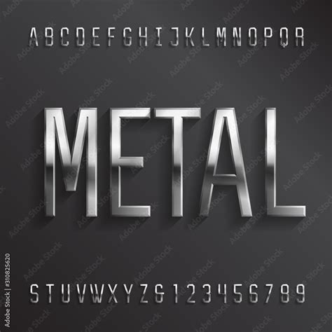 Metal Alphabet Font Beveled Geometric Chrome Letters And Numbers With