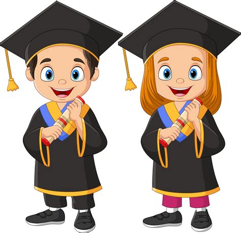 Niños De Graduación De Dibujos Animados Con Un Diploma 8916484 Vector
