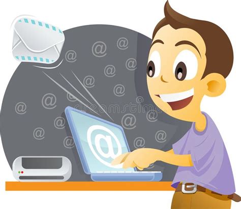 Sending Mail Vector Illustration Of A Boy Sending Email By A Laptop