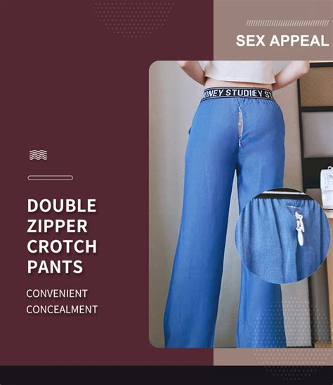 Women Outdoor Exposed Double Zipper Pants Sex Pants With Zipper Crotch Xflashing