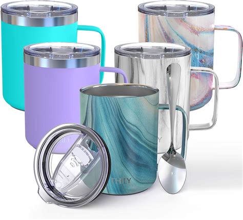 Thily Vacuum Insulated Travel Coffee Mug 12 Oz Stainless Steel Coffee Cup With Handle Spill