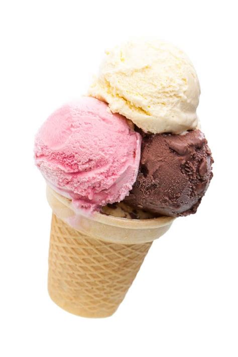 An Ice Cream Cone With Three Different Scoops Of Ice Cream Stock Photo Image Of Multiple