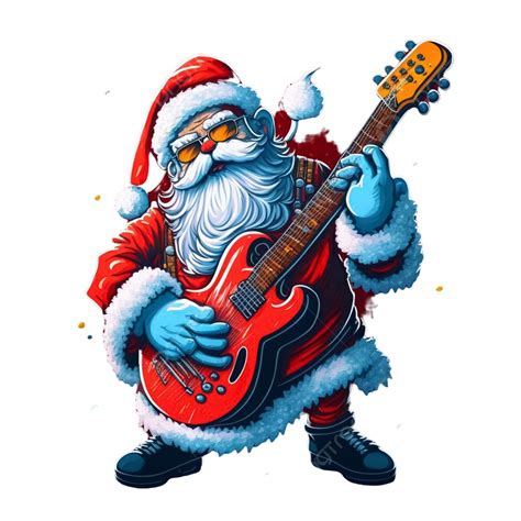 Santa Claus Playing A Red Guitar Santa Claus Christmas Guitar P Png