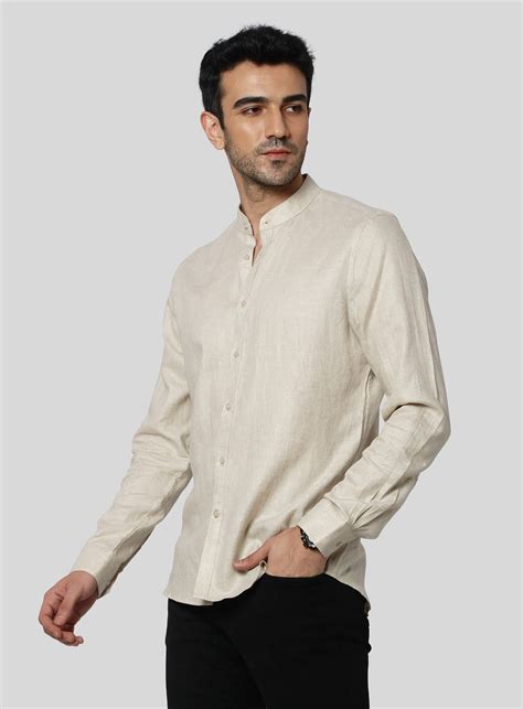 Men Shirts Linen Mandarin Collar Shirt