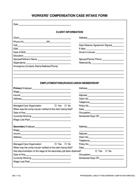 Workers Compensation Intake Form Fill Online Printable Fillable