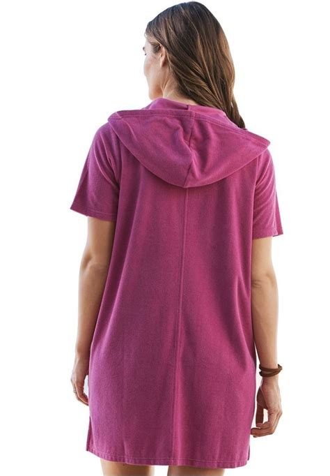 Swim 365 Womens Plus Size Coverup For Swimsuit Hooded In Terrycloth