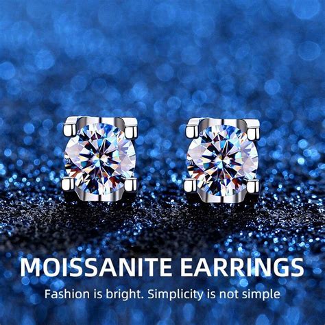 Real Vvs Moissanite Stud Earrings Sterling Silver Ct Ct Lab