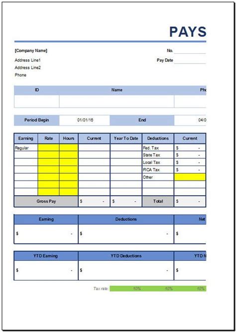 Pay Stub Excel Template