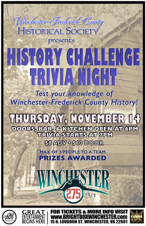 Winchester Frederick County History Challenge Trivia Nightold Town
