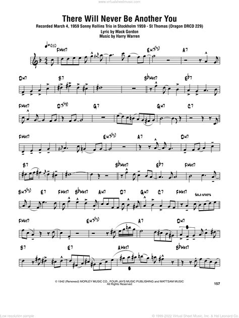 There Will Never Be Another You Sheet Music For Tenor Saxophone Solo