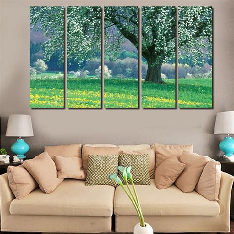 5 Piece Hd Print Landscape Tree Painting Canvas Wall Art Picture Home