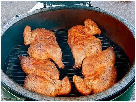 Chicken Halves On Big Green Egg Green Egg Recipes Big Green Egg