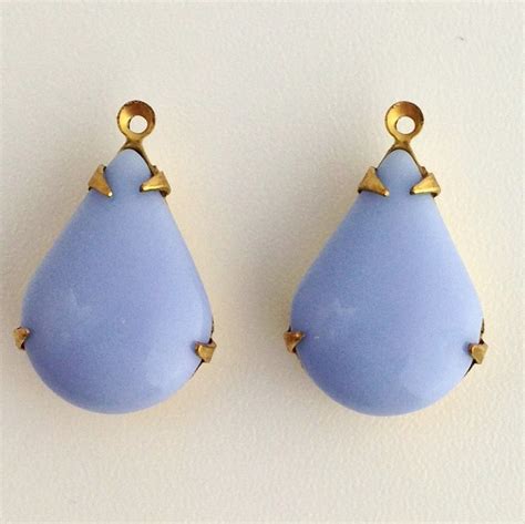 Vintage Light Blue Glass Teardrop Stones 1 Loop Brass Setting Etsy