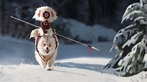Hintergrundbilder : digitale Kunst, Schnee, Winter, Wolf, Speer ...