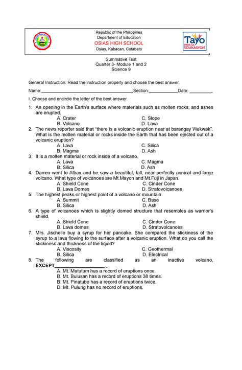 3rd Quarter Summative Test Tos 3 Rd Quarter Summative Test Table Of