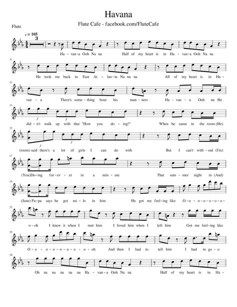 Flute Cafe Havana By Camila Cabello Ft Young Thug Flute Sheet Music