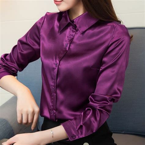 new 2019 new women silk satin blouse button lapel long sleeve shirts ladies office work elegant