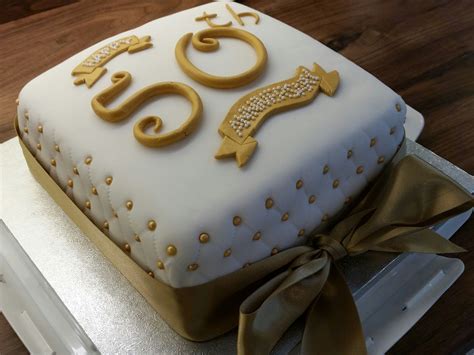 50th Golden Anniversary Cake Square White And Gold Quilted Scroll Bow