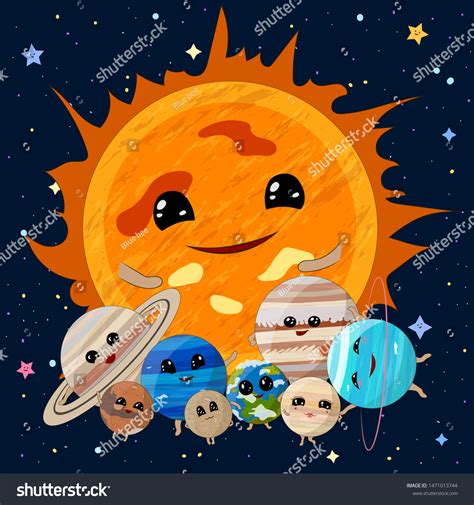 Cartoon Sun Planets Solar System On เวกเตอร์สต็อก ปลอดค่าลิขสิทธิ์