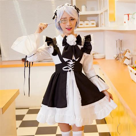 Hugguh Brand New Black And White Collect Waist Maid Costume Halloween