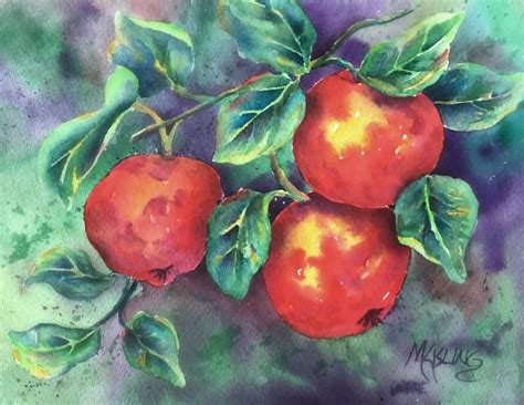 Apple Watercolor Fall Apples Harvest Kitchen Decor Fruit Etsy Beach