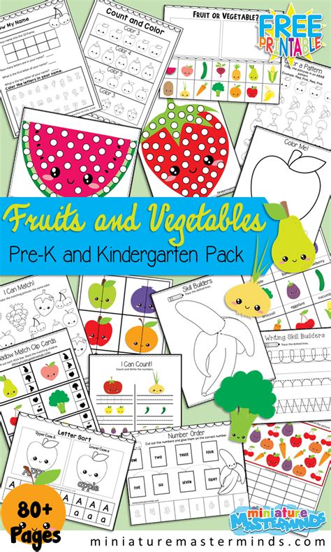 Fruits And Vegetables Preschool And Kindergarten Printable Activity