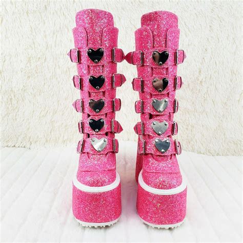Swing 230g Pink Glitter Boot 55 Platform Heart Strap Goth Boots 6 11